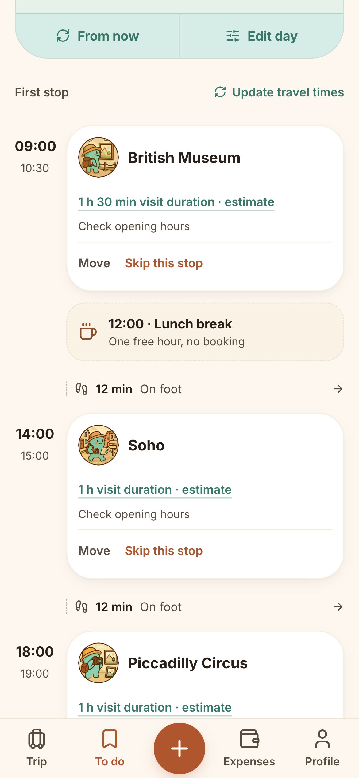 Goopa itinerary with timed visits, a lunch break and walking times